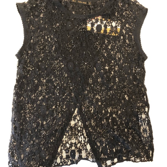 Zara evening black lace rhinestone top S NWT - Picture 7 of 8